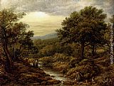 Famous Boys Paintings - A River Landscape, With Two Boys Fishing And A Girl Fetching Water
